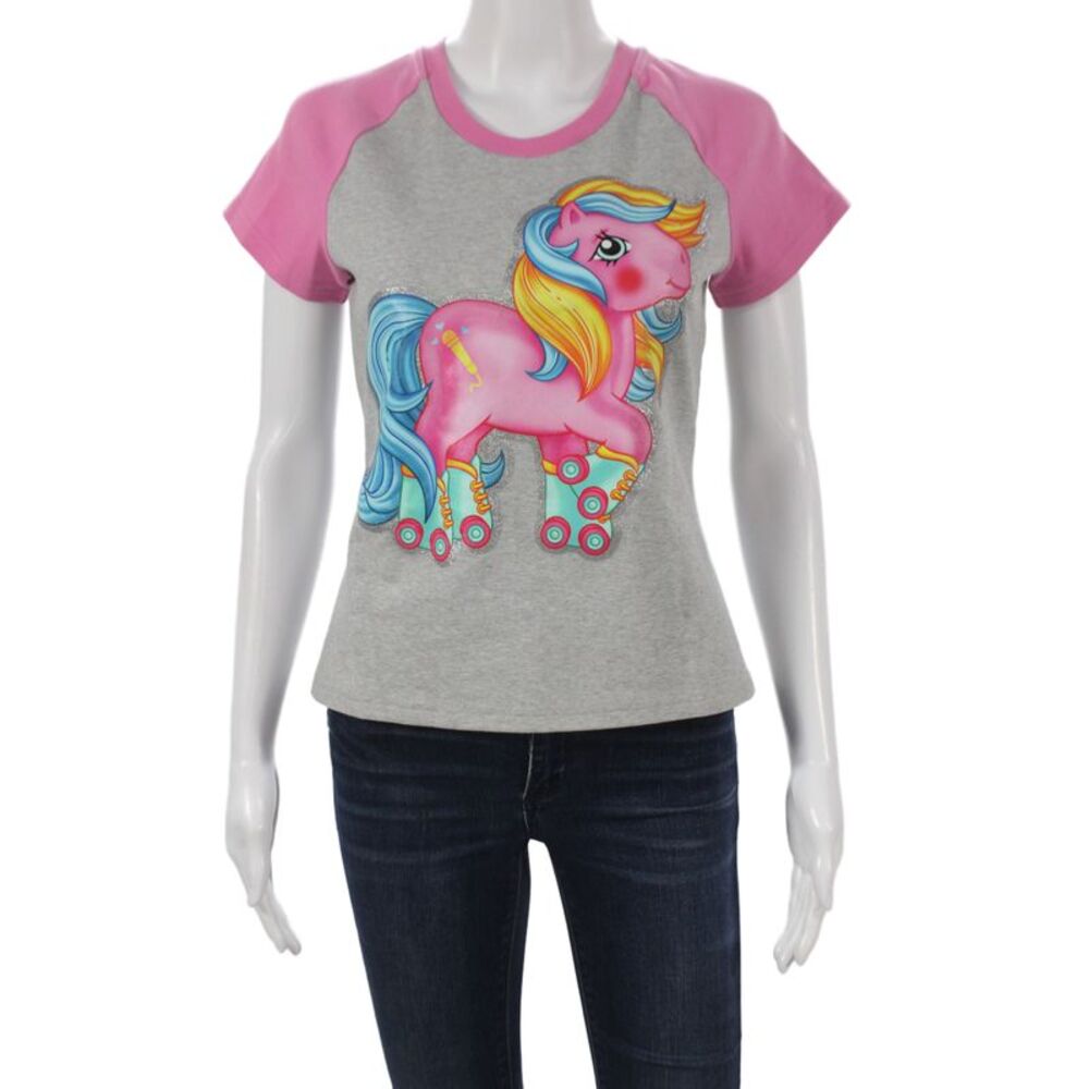 Moschino Women Ringer T-Shirt My Little Pony Gray Short Sleeve Size 8